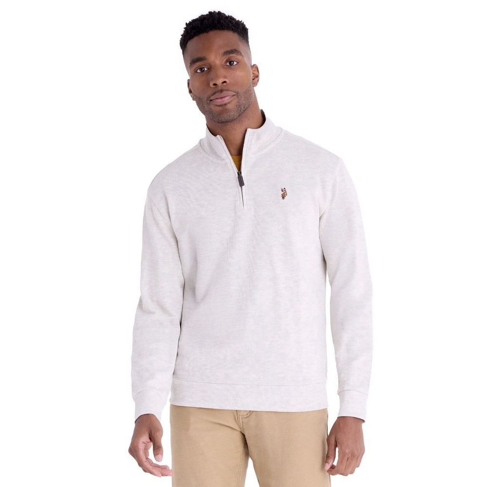 U.S. Polo Assn. Men's Quarter Zip Flatback Sweater Size 2XL Casual Formal Grey